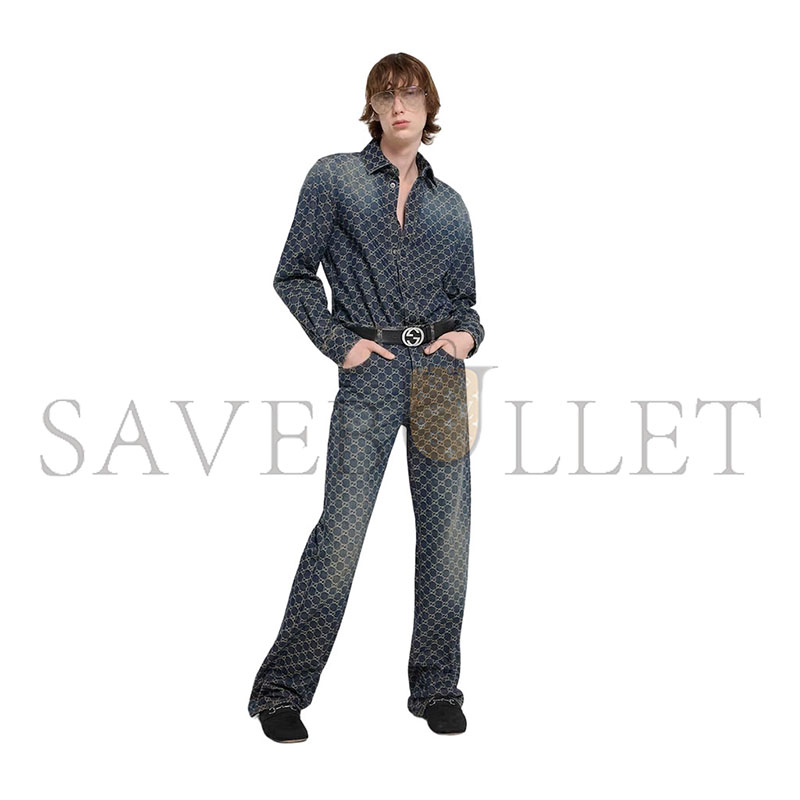 GUCCI GG COTTON DENIM JACQUARD PANTS 864814